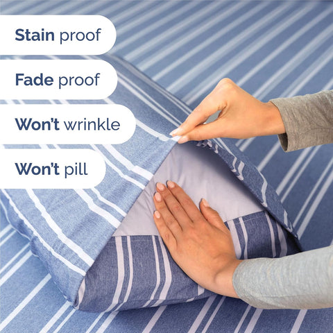 King Size 4 Piece Sheet Set - Breathable & Cooling Sheets - Blue Stripes