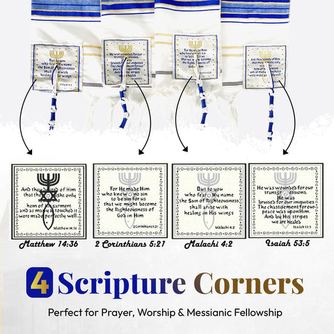 Holy Land Market New Covenant Prayer Shawl with Bag, Card & Tallit Brochure, Soft Fabric, 72x22 Inches for Women and Men