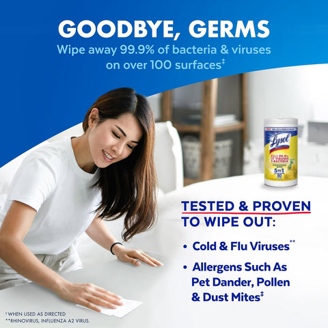 Lysol Disinfecting Wipes, Multi-Surface Cleaner, Lemon, 80 ct. (3 Pack)