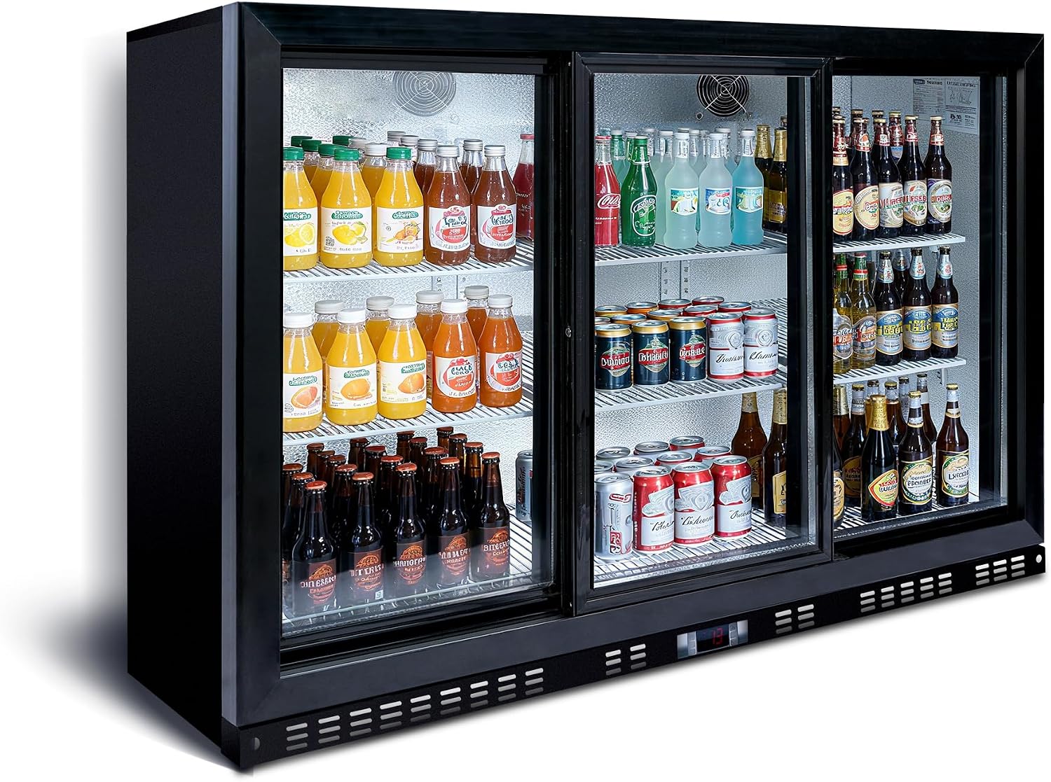 DeepTide 11.3 Cu.Ft Back Bar Cooler with 3 Sliding Glass Door -Beverage Refrigerator with Adjustable Shelves,LED Lighting, Safety Lock for Beer，Coffee or Beverages