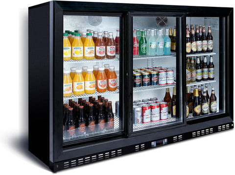 DeepTide 11.3 Cu.Ft Back Bar Cooler with 3 Sliding Glass Door -Beverage Refrigerator with Adjustable Shelves,LED Lighting, Safety Lock for Beer，Coffee or Beverages