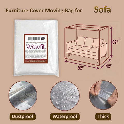 Wowfit 4mil Couch Cover for Moving, Clear Sofa Storage Bag, 92Wx42Dx62/41H
