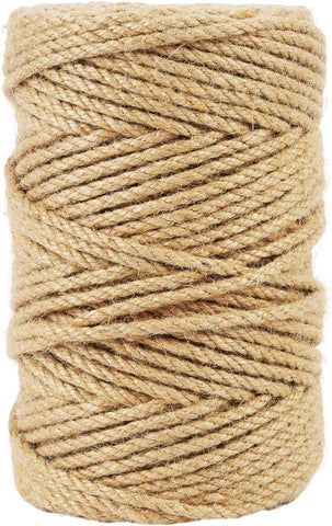 Natural Jute Twine, 5MM x 328FT Jute Rope Roll, Heavy Duty Thick Twine for Cat Scratching Post, Bundling, Gardening and DIY Crafts