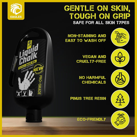 EAGLES Pro Grade Gym Liquid Chalk 60, 120 or 280ml & Clear Dry Hand Mess-Free Chalk for Weightlifting, Gymnastics Rock Climbing, Pole Grip, Sports Dries in Seconds - Sweat-Resistant and Long Lasting