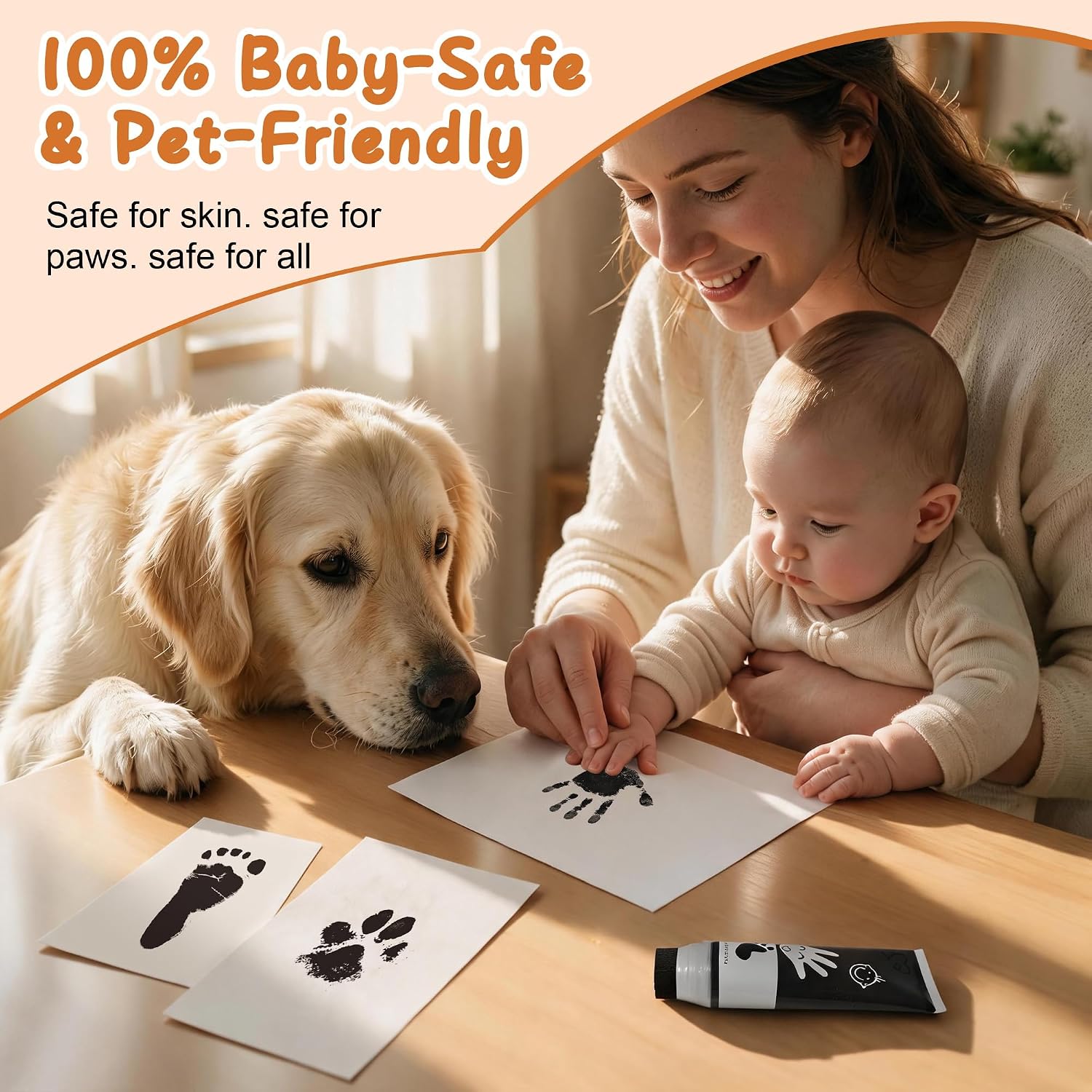 Baby Hand and Footprint Paint with Sponge Head, Washable Paint, Black