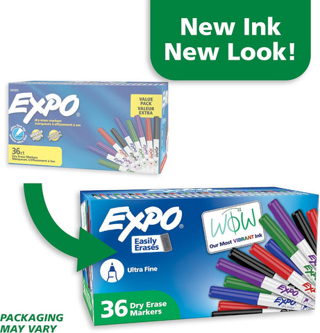 EXPO Dry Erase Markers, Low Odor Ink, Ultra Fine Tip, 36 Count - For Whiteboards, Home, Office Essentials, School, Teacher Supplies