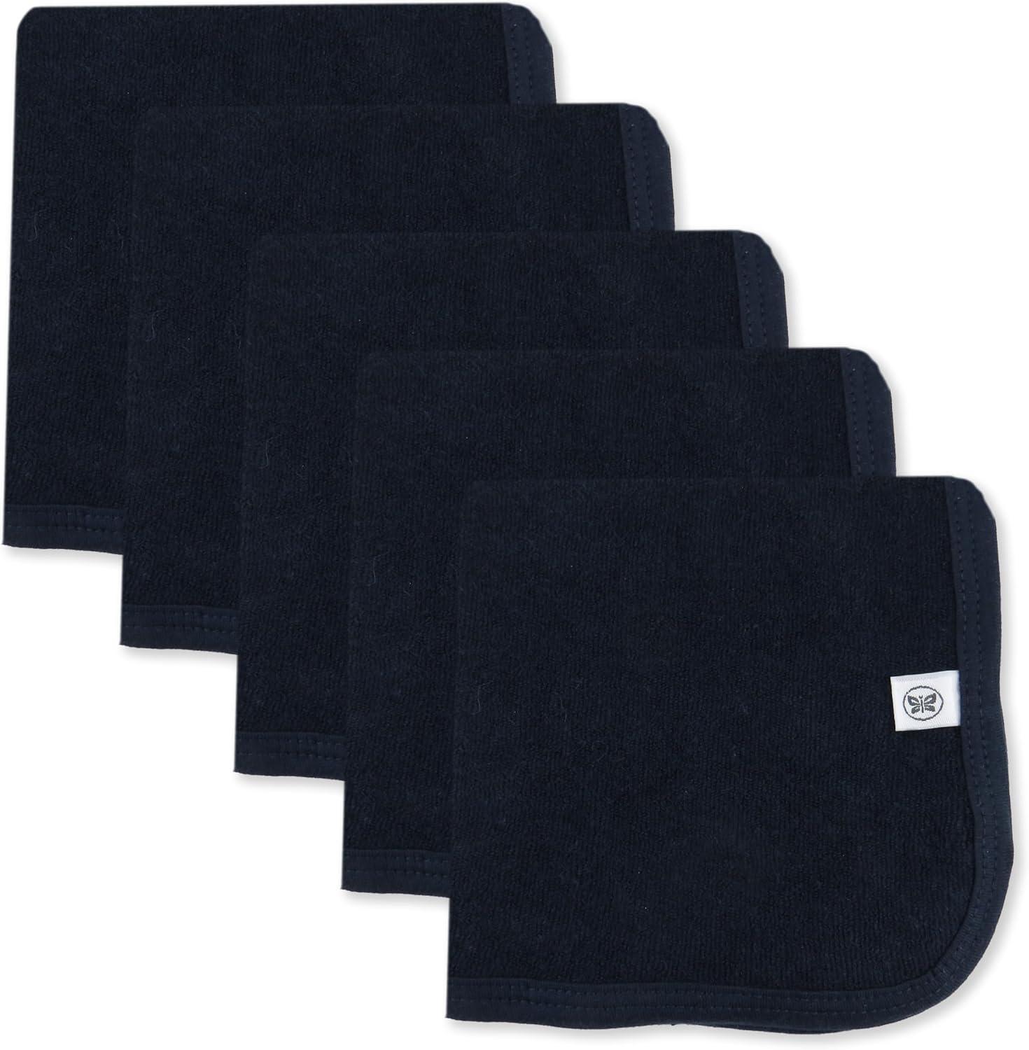 HonestBaby Multipack Woven Washcloths Bath Soft Absorbent Terry for Infant Baby Boys, Girls, Unisex, 5-Pack Navy, One Size