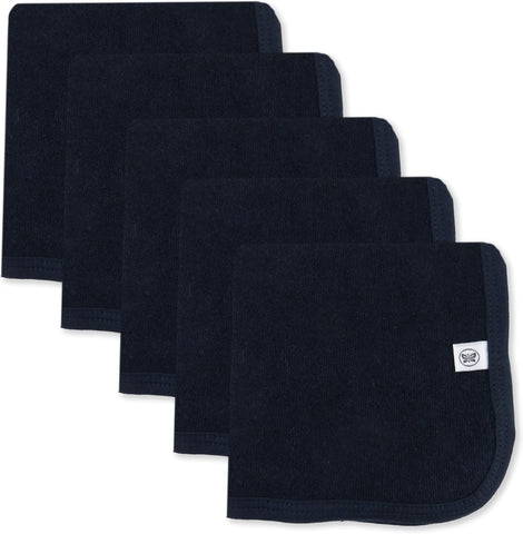 HonestBaby Multipack Woven Washcloths Bath Soft Absorbent Terry for Infant Baby Boys, Girls, Unisex, 5-Pack Navy, One Size
