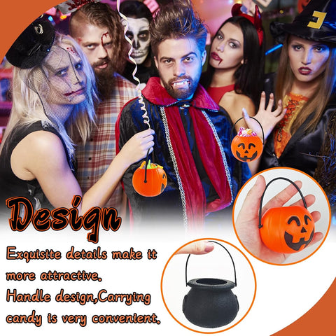 24 Pcs Halloween Mini Candy Buckets,Portable Pumpkin Buckets with Handle,Plastic Witch Cauldrons for Halloween Party Favors,Home Décor,Trick or Treat Accessories