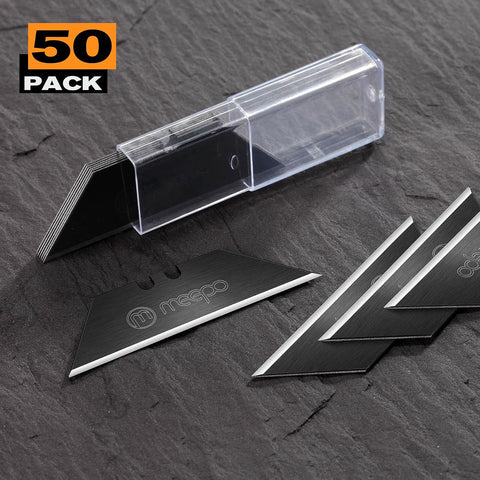 M MEEPO Utility Knife Blades, Never Rust, Blackened SK-5 Steel, 50-Pack