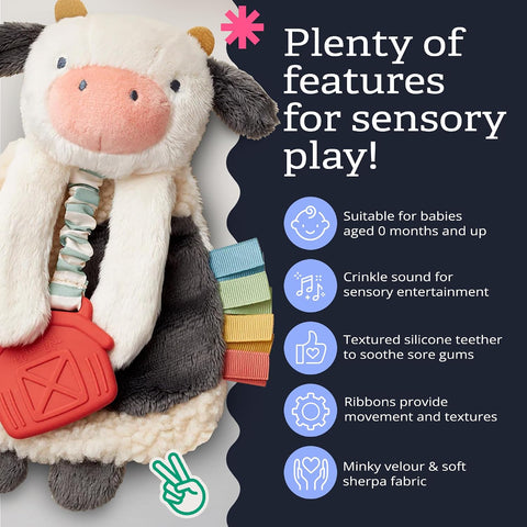 Itzy Ritzy Lovey Including Teether, Teething Relief, 0 Months & Up (Cow)