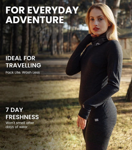 100% Merino Wool Base Layer Women - Thermal Underwear Set with Neck Gaiter