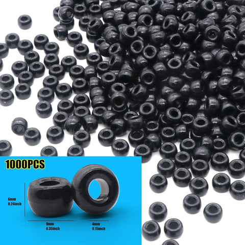 1000Pcs Pony Beads Bracelet 9mm Black Plastic Barrel Pony Beads for Necklace,Hair Beads for Braids,Key Chain,Jewelry Making (Black)
