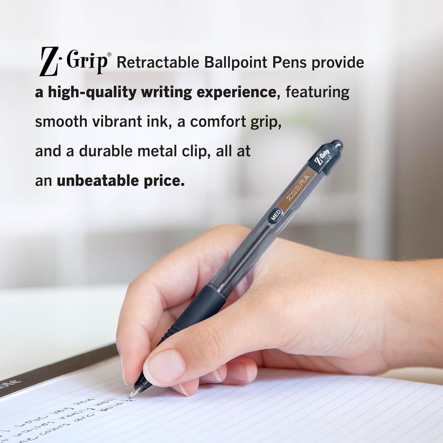 Zebra Pen Z-Grip Retractable Ballpoint Pen, Black Ink, 1.0mm, 18-Pack