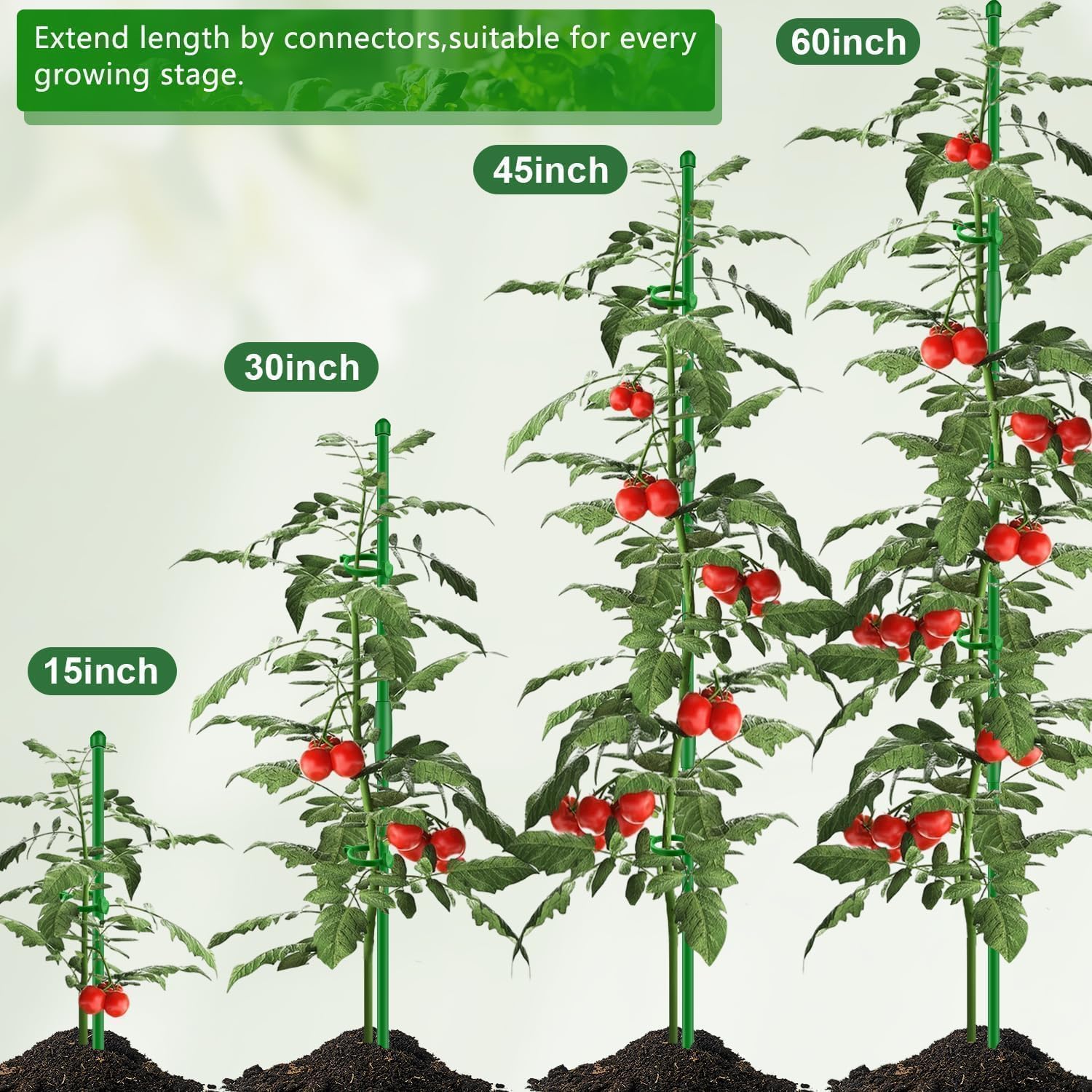 Plant Stakes 17 inch SupKing Support Stick Orchid Stakes with Clips 10Pcs Garden Plant Poles Extended to 3/4/5ft for Indoor Outdoor Potted Tomato Rose Amaryllis Vegetables Monstera -Green