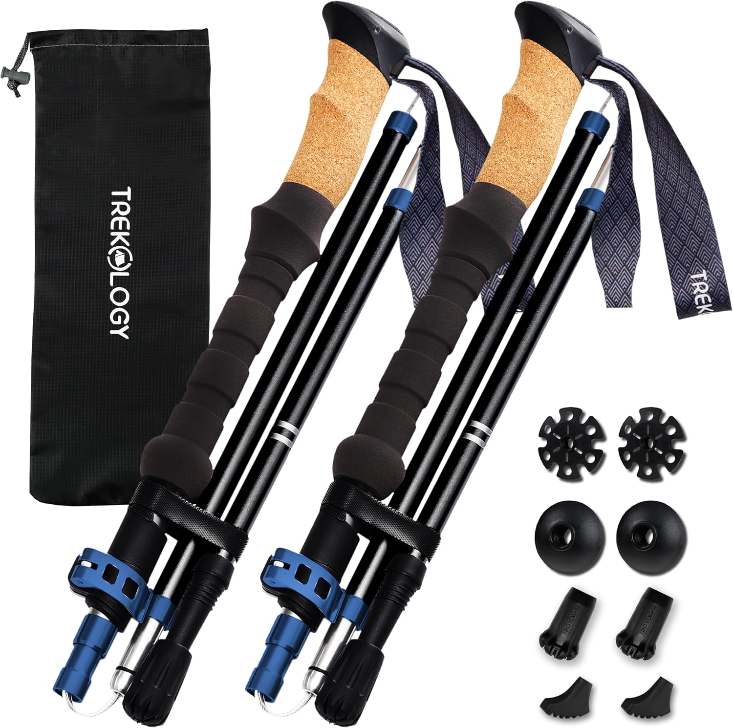 Trekology Trek-Z Cork Grip Collapsible Lightweight Hiking Trekking Poles