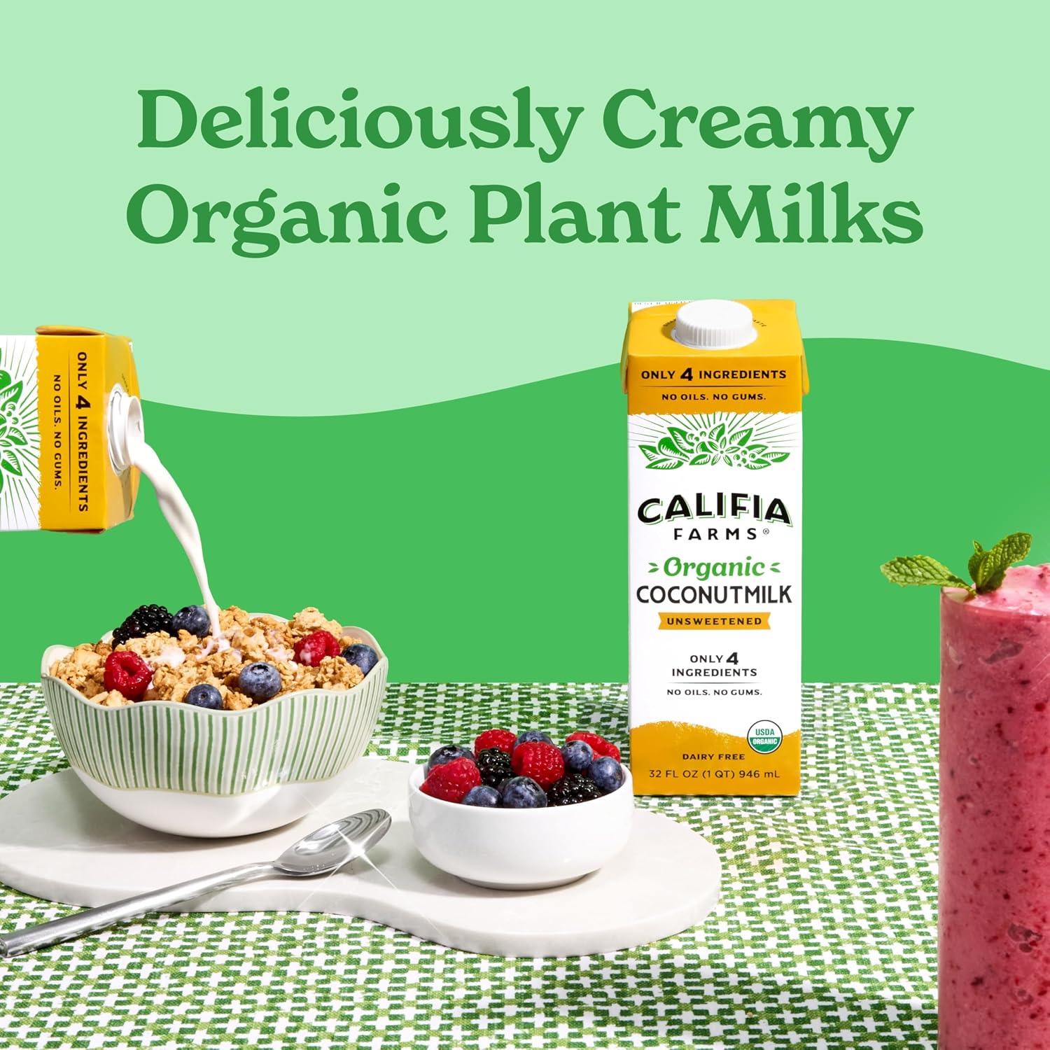 Califia Farms - Organic Coconut Milk, 32 oz (6 pack), Dairy Free, Vegan, Plant Based, Vegan, Gluten Free, Non GMO, USDA Organic