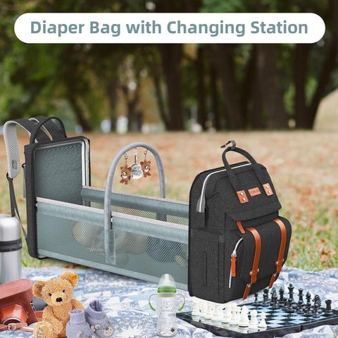 ISMGN Diaper Bag Backpack with Changing Station, Baby Bags for Boys, Black