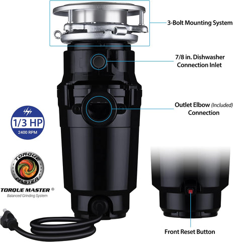 Waste Maid Garbage Disposal, Anti-Jam, Continuous Feed, 1/3 HP Builders