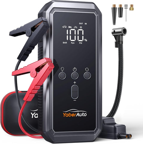 YaberAuto 9-in-1 6000A 150PSI Jump Starter with Air Compressor 80Wh 160W DC