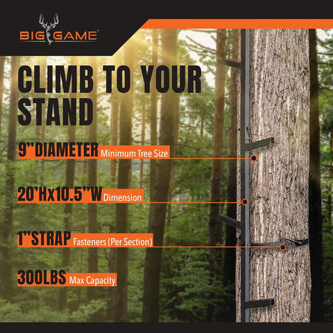 BIG GAME Climbing Ladder Sticks, Tree Stand and Hunting Gear System, 20’ Quick-Stick - Portable Safety Accessories and Equipment for Mobile Deer Hunters, Climbers, and Shooters