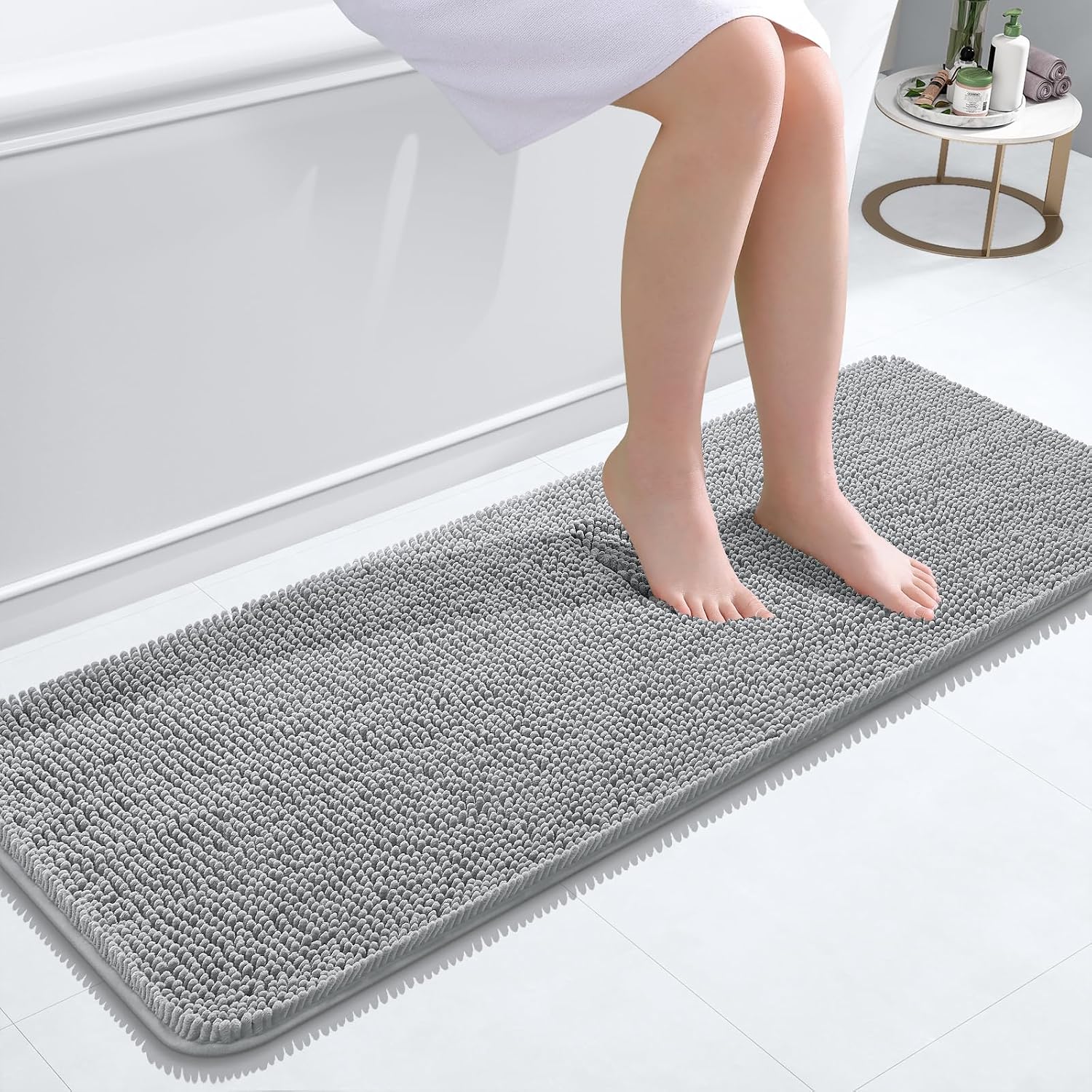 OLANLY Bathroom Runner Rugs 47x17, Extra Soft Absorbent Chenille Bath Rugs