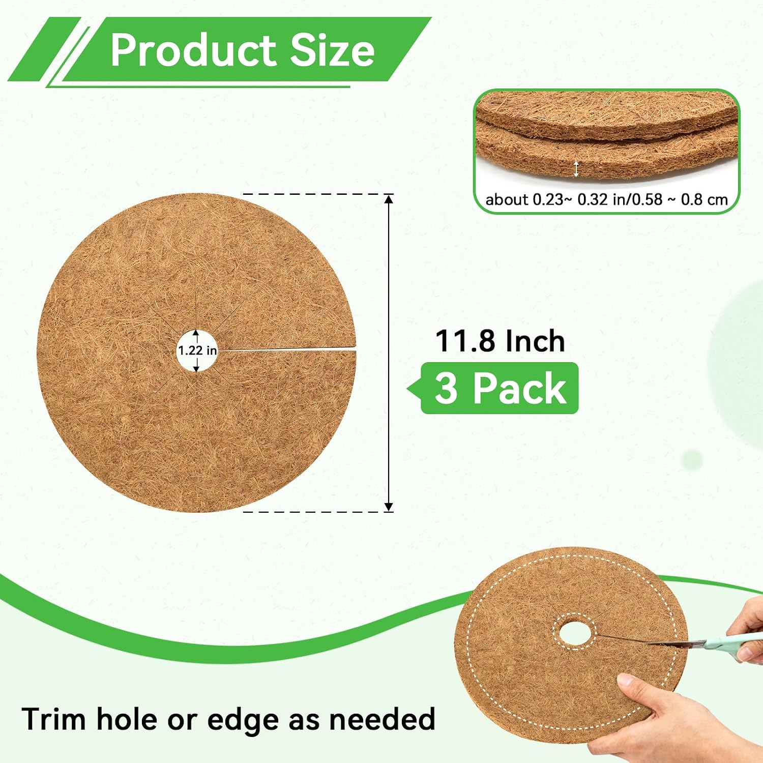 ZeeDix 11.8 Inch Coconut Fiber Tree Ring Mulch Mat, 3 Pack Tree Mulch Ring