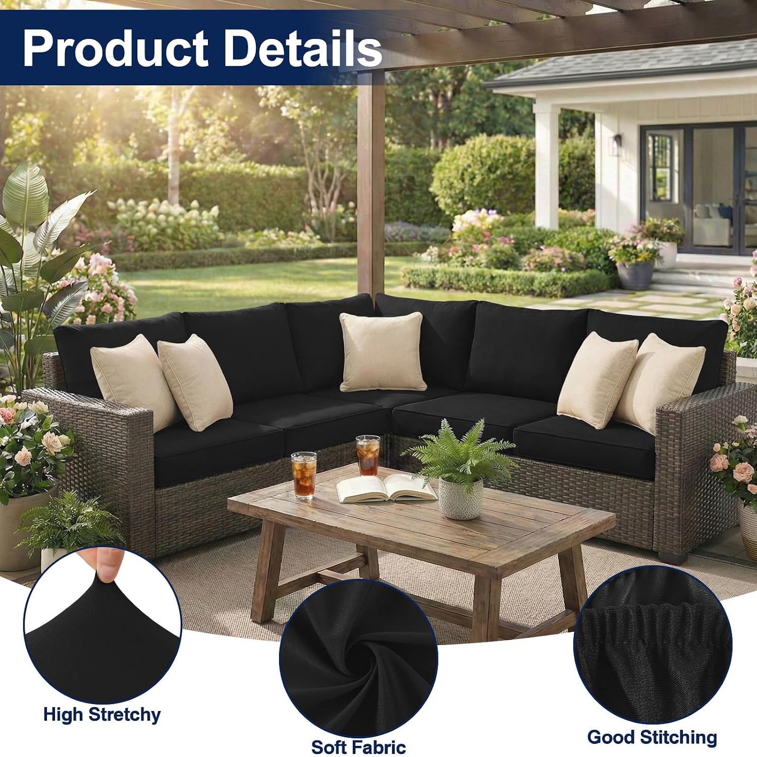 Smiry Waterproof Patio Cushion Covers, Stretch Outdoor Furniture Covers