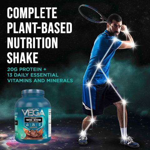 Vega Protein + Nutrition – 20g Plant Based Vegan Protein Powder, Chocolate for a Dairy-Free Protein Shake – XL Tub, 2.4lbs (30 Servings)