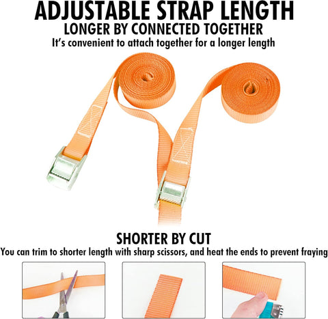 Cartman 1" x 12 ft Lashing Straps, 2 Pack, 600 lb Break Strength, Orange