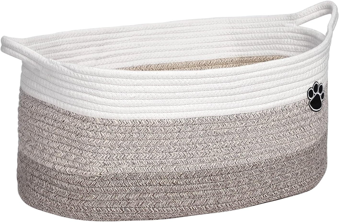 Optish 25L Medium Dog Toy Basket, Woven Rope Storage Basket, White-Brown