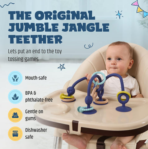 Jumble Jangle Baby Teether – Suction Toy & High Chair Toy, Light Blue