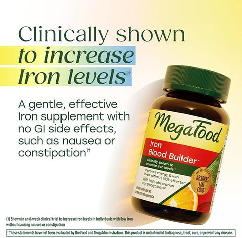 MegaFood Blood Builder Iron Supplement, Energy Support, Vegan, 60 Tablets