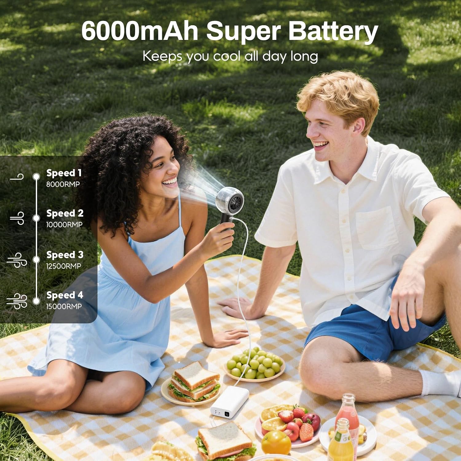 Misting Fan Portable, 15000RPM Personal Handheld Fan 6000mAh for Travel