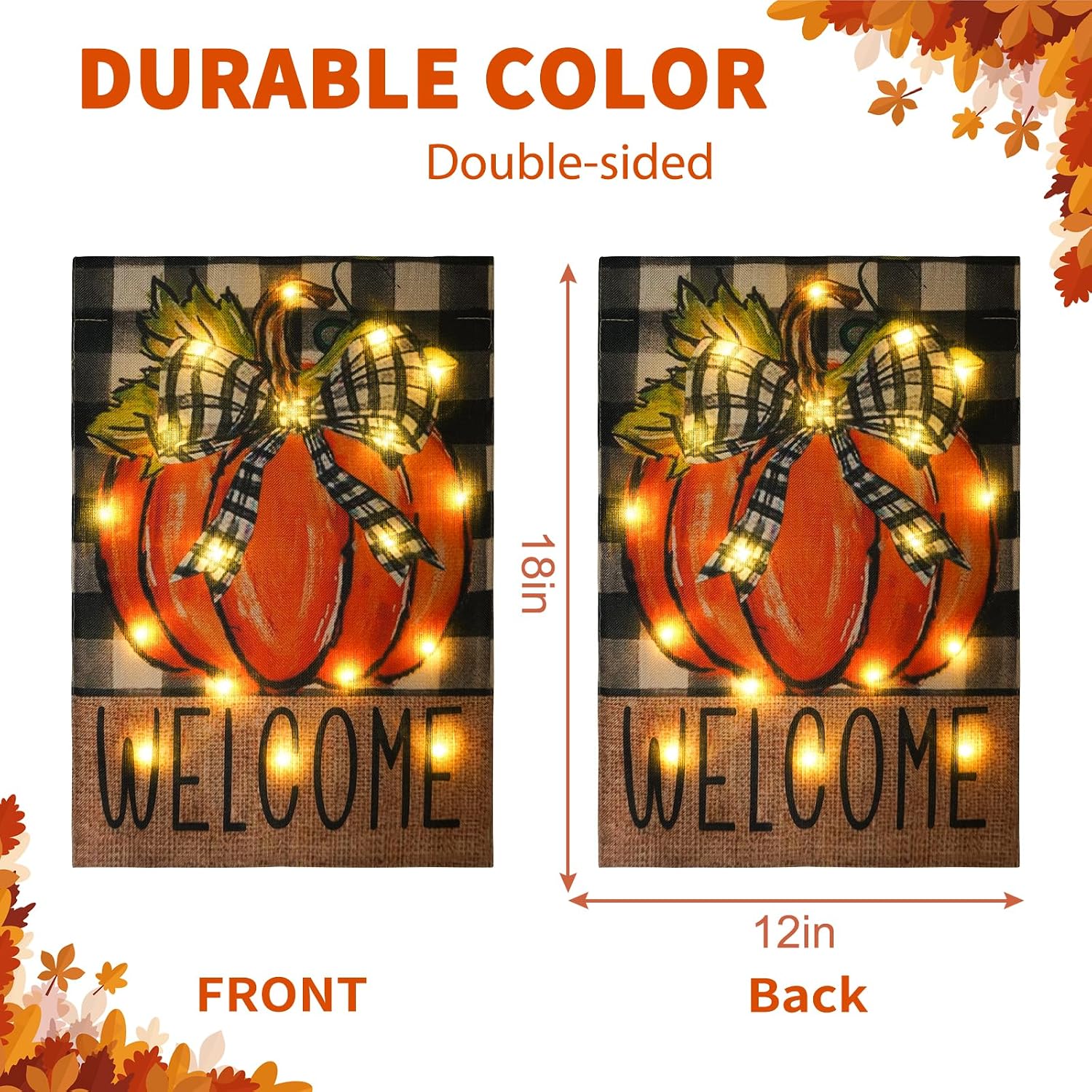 Solar Thanksgiving Decorations Garden Flag, Lighted Autumn Fall Decor Flag