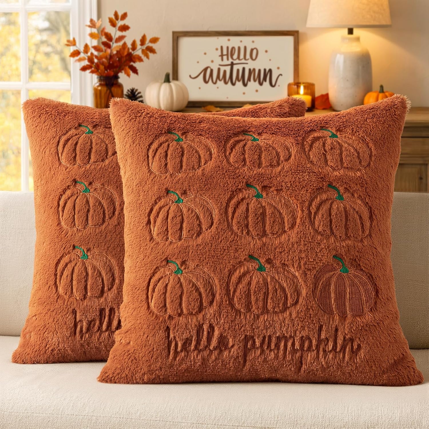 MIULEE Fall Pumpkin Pillow Covers 20x20 Rust Fall Decor
