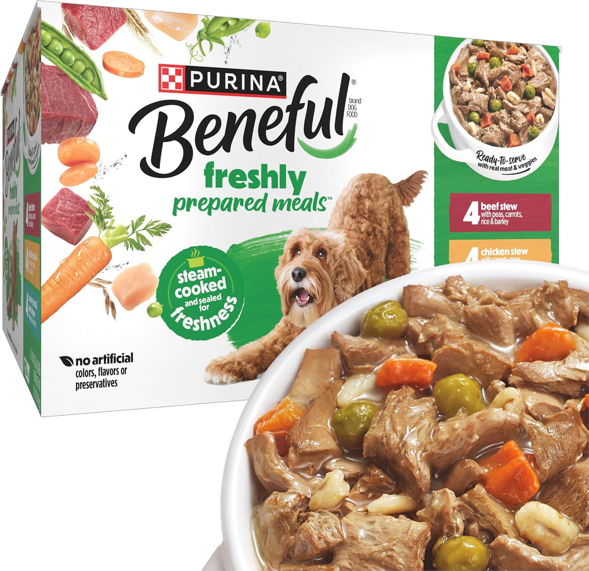 Purina Beneful Freshly Prepared Variety Wet Dog Food, Stew, (12) 10 oz Tubs