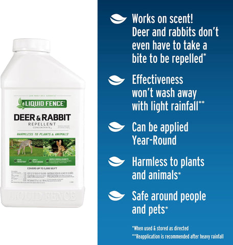Liquid Fence Deer and Rabbit Repellent Concentrate, 32 Ounces
