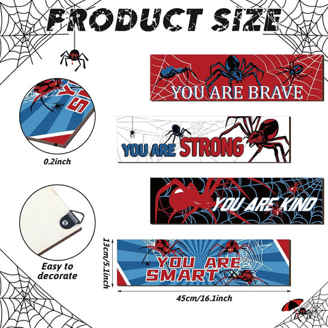 Geetery 4 Pcs Spider Room Decor Bedroom Boys Wall Decor Wooden Decoration