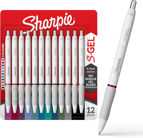 Sharpie S-Gel Pens, Fashion Barrel Gel Pens, Pearl White Body, Medium Point (0.7mm), Bold Ink Colors, 12 Count