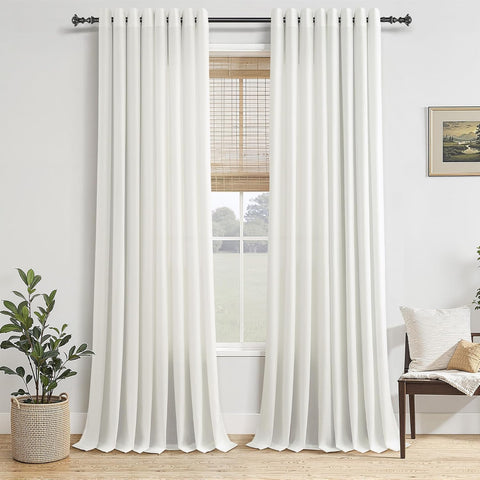 Jowels Ivory Linen Grommet Curtains 84 Inch Length 2 Panels for Living Room