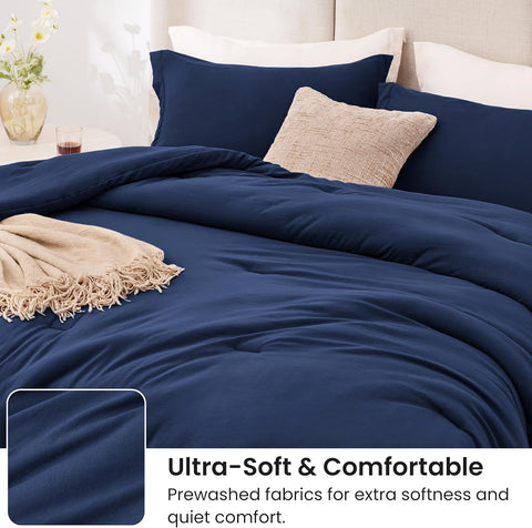Love's cabin Dark Blue Full Comforter Set, 3-Piece Prewashed Bed Set