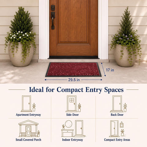 Yimobra Door Mat Outside Entrance 29.5x17, Waterproof Sturdy Outdoor Mats for Front Door, Heavy Duty Non-Slip Doormat for Garage Patio Entryway Indoor, Easy Clean, Red