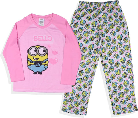 INTIMO Despicable Me Girls' Minions Bello Hearts Sleep Lounge Pajama Shirt and Pants Set