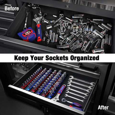 WORKPRO Magnetic Socket Organizer, Heavy Duty 3/8-Inch Drive Socket Rail