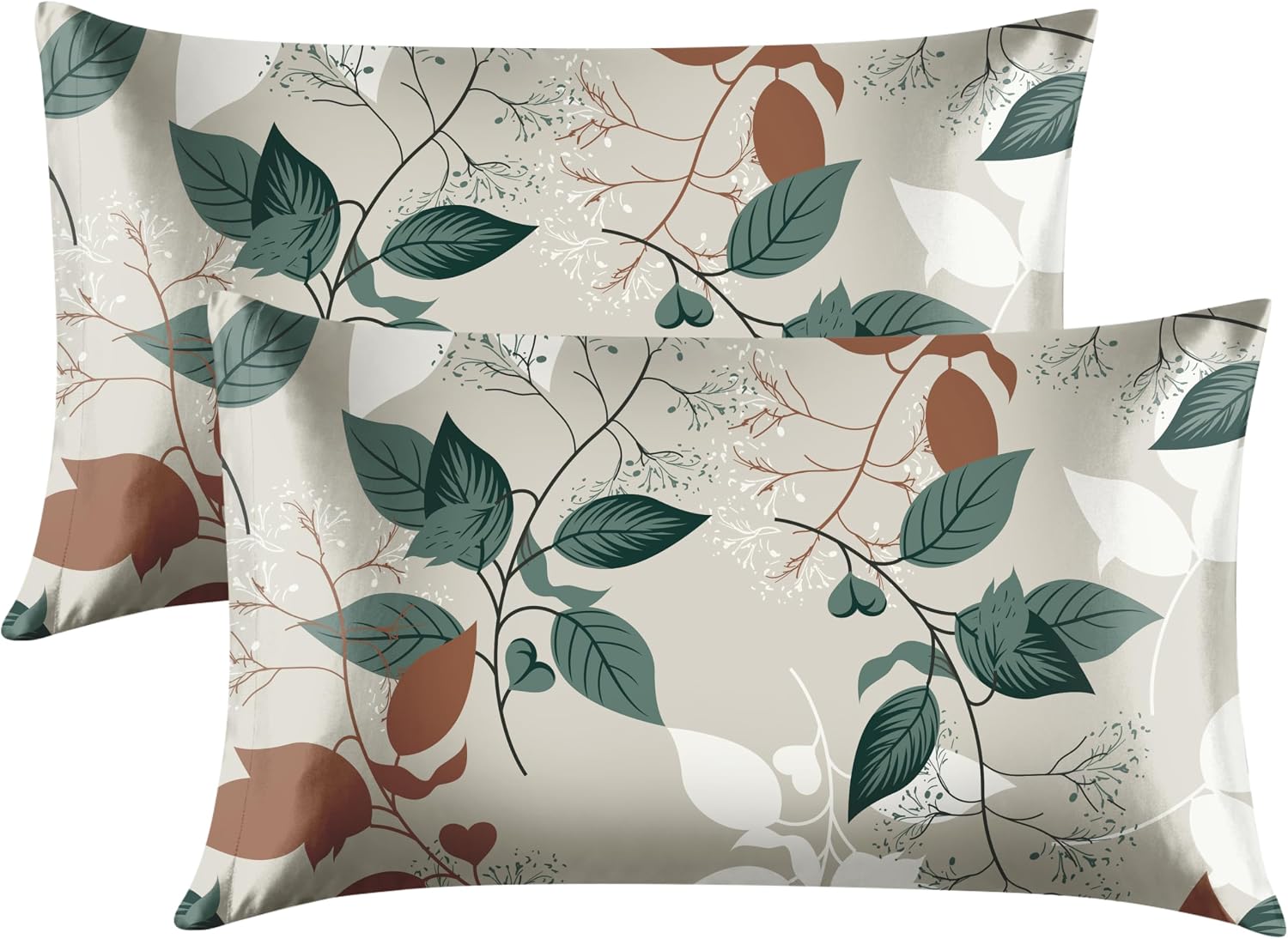 EXQ Home Satin Pillowcase for Hair and Skin King - Printed Green Leaves