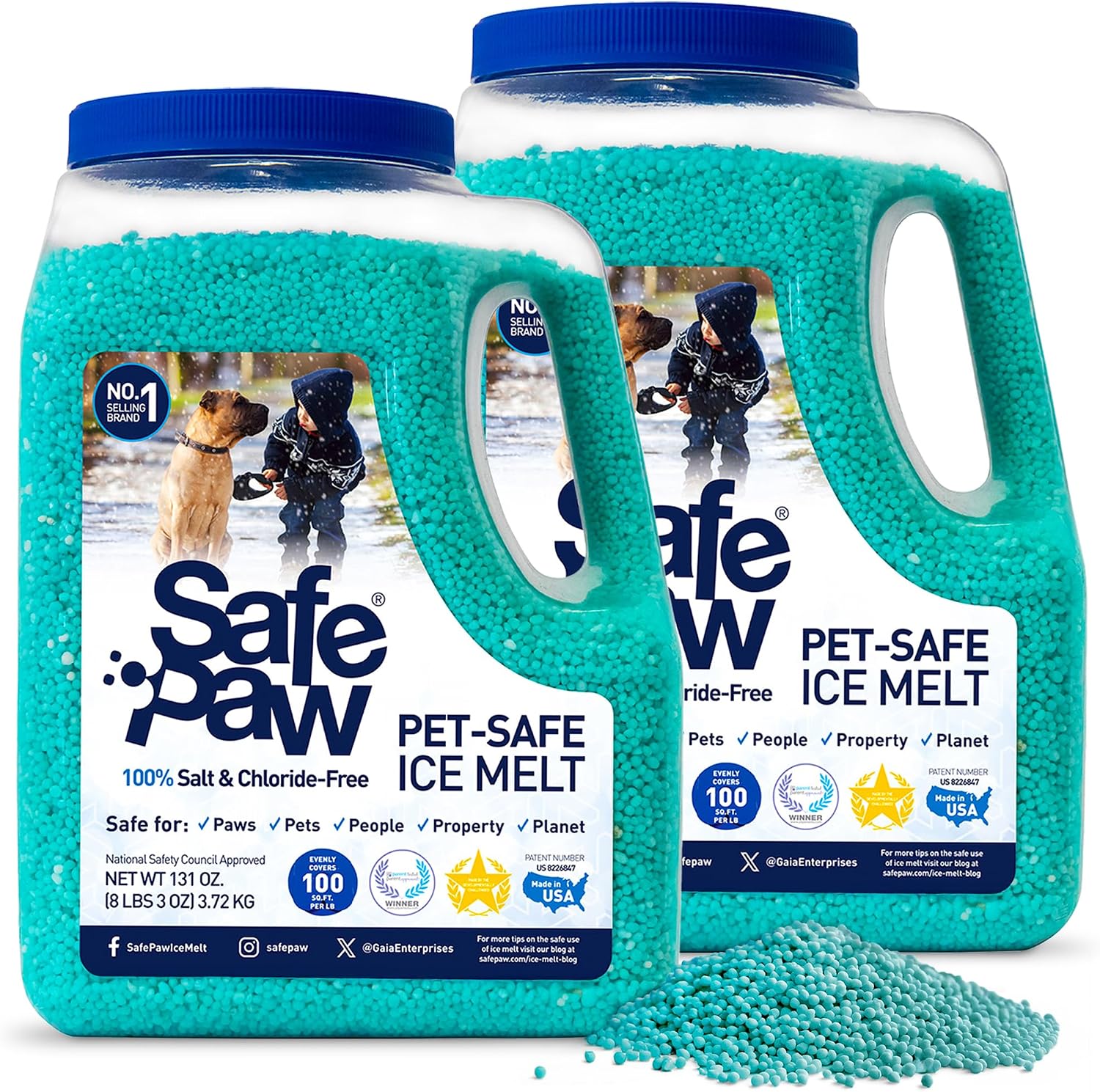 Safe Paw 2 Pack Pet-Safe Snow & Ice Melt, Salt- & Chloride-Free Melt, 8 lbs