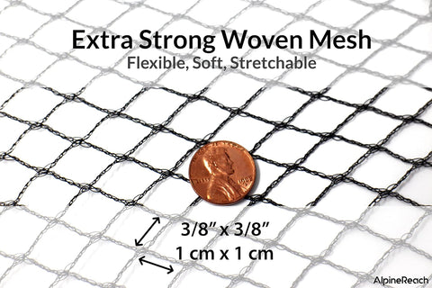 AlpineReach Koi Pond Netting Kit 14 x 14 ft Black Heavy Duty Woven Fine Mesh Net Cover for Leaves - Protects Koi Fish from Blue Heron Birds, Cats & Predators – Reusable & Stakes Included