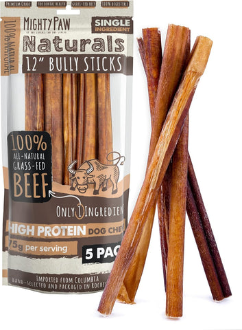 Mighty Paw 12" Bully Sticks for Dogs - Large, Medium and Small Breeds Chew