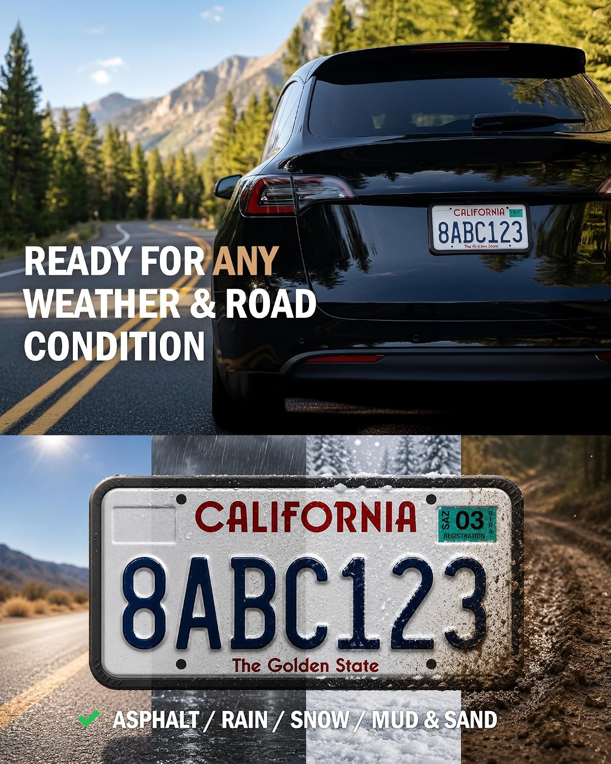 Aujen Silicone License Plate Frames Black, 2 Pack Car License Plate Frame, Universal US Black License Plate Holders Brackets Rust-Proof, Weather & Rattle-Proof, Car Accessories